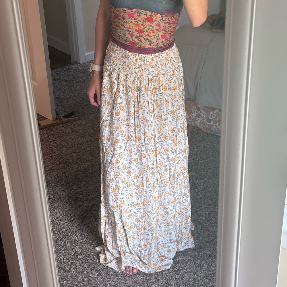 Forever 21 Cream and Orange Floral Maxi Skirt